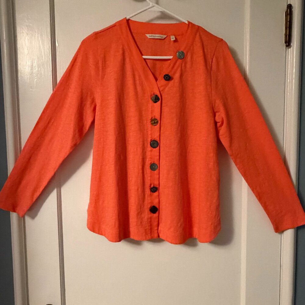 Soft surroundings mixed statement button-front blouse size medium petite orange